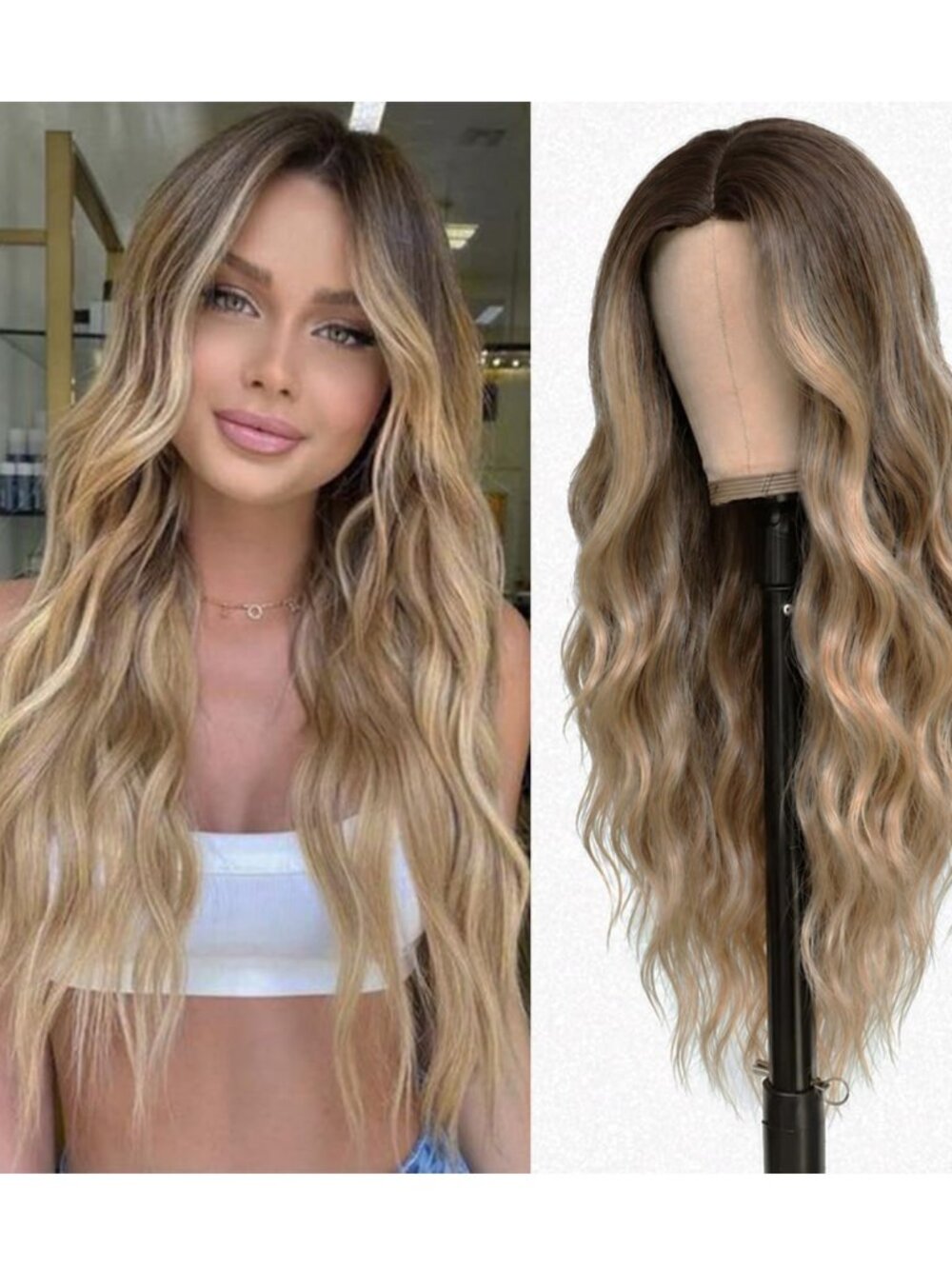 NEW Sexy Ombre Blond Wigs 26 inch Long Wavy Middle Part Blonde Mix